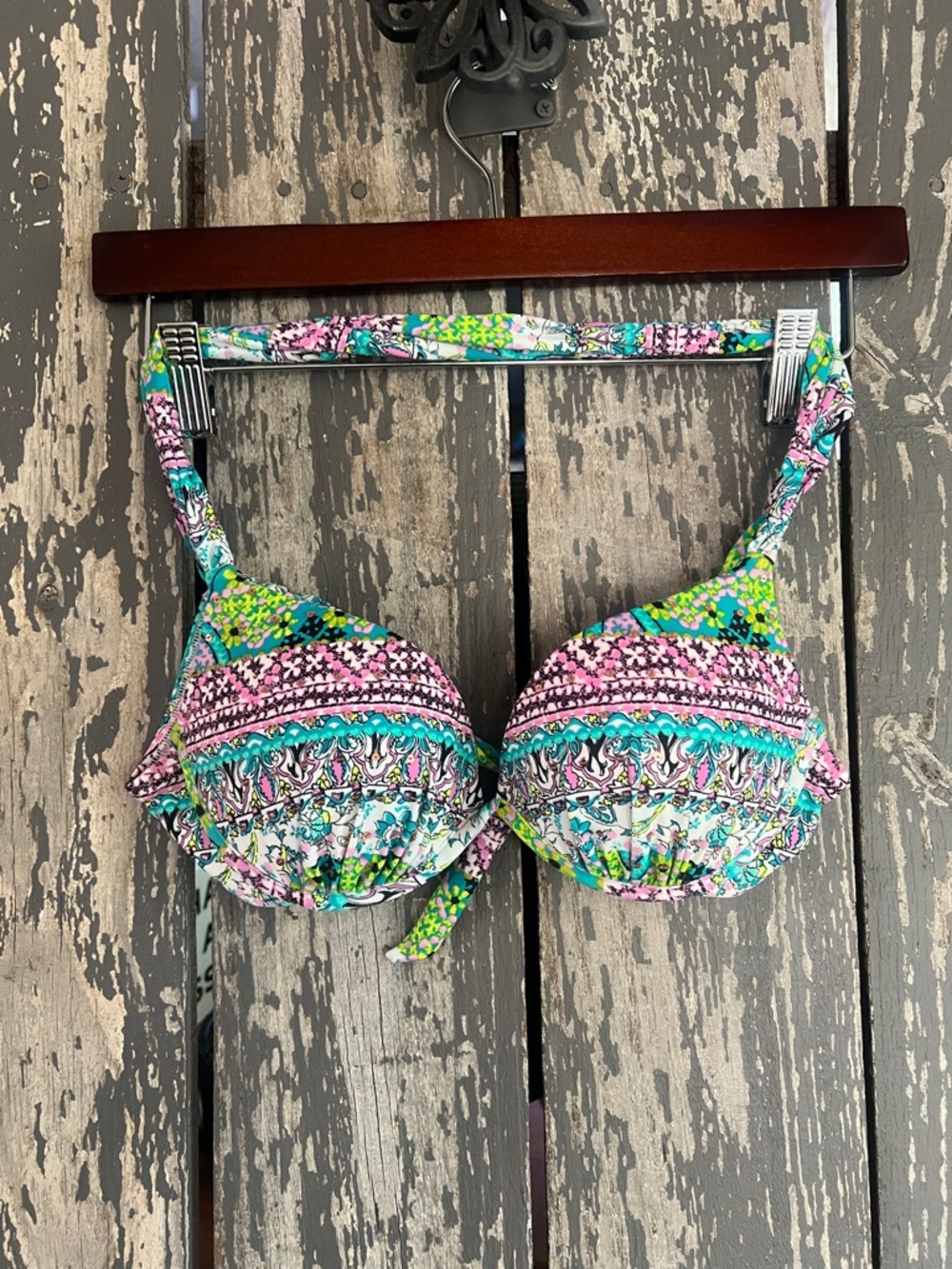 Victoria's Secret PINK Boho Paisley Push Up Bikini Top | Colorful Floral Halter